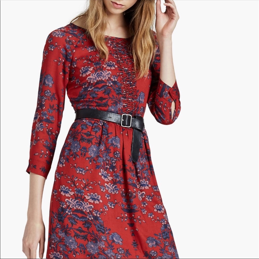 Lucky Brand Red + Blue Long Sleeve Dress
